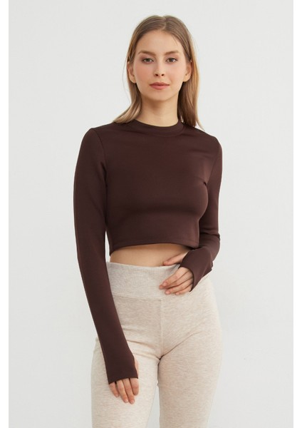 Basic Bisiklet Yaka Parmak Geçmeli Crop Bluz fiyatları