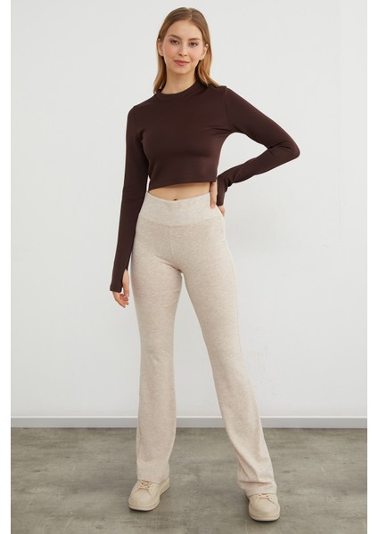 Basic Bisiklet Yaka Parmak Geçmeli Crop Bluz