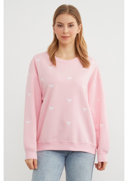 3 Iplik Fiyonk Nakışlı Oversize Sweatshirt fırsatları