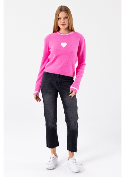 Kadın Bisiklet Yaka Kalp Detaylı Triko Kazak Pembe - 2358 fiyatları