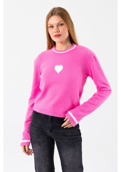 Kadın Bisiklet Yaka Kalp Detaylı Triko Kazak Pembe - 2358 fırsatları