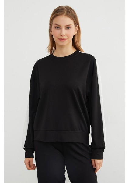 Kolu Şeritli Bisiklet Yaka Modal Sweatshirt fırsatları