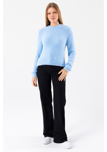 Kadın Bisiklet Yaka Fitilli Detaylı Triko Kazak Mavi - 25-567 fiyatları