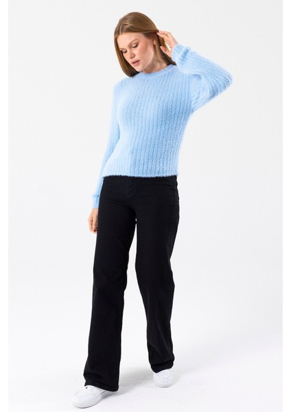 Kadın Bisiklet Yaka Fitilli Detaylı Triko Kazak Mavi - 25-567 modelleri