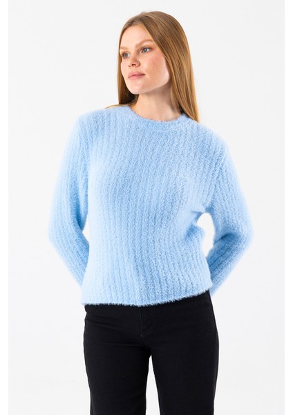 Kadın Bisiklet Yaka Fitilli Detaylı Triko Kazak Mavi - 25-567 fırsatları