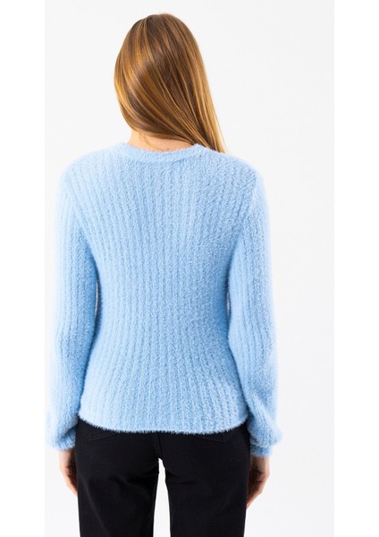 Kadın Bisiklet Yaka Fitilli Detaylı Triko Kazak Mavi - 25-567