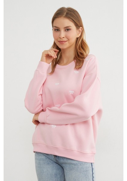 3 Iplik Fiyonk Nakışlı Oversize Sweatshirt indirimleri