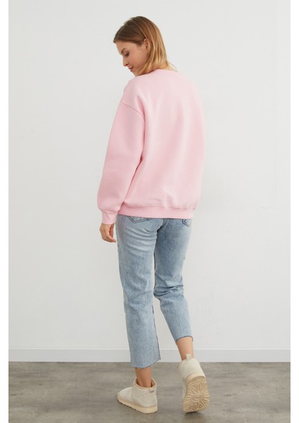 3 Iplik Fiyonk Nakışlı Oversize Sweatshirt