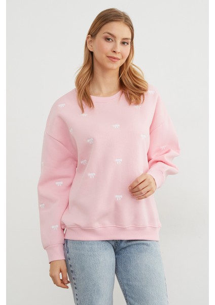 3 Iplik Fiyonk Nakışlı Oversize Sweatshirt