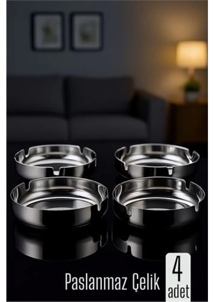 Paslanmaz Yuvarlak Küllük - Metal Kül Tablası - Masaüstü Küllük 4 LÜ fiyatları