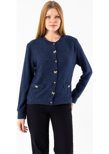 Kadın Bisiklet Yaka Düğmeli Yumuşak Dokulu Hırka Lacivert - 2686 indirimleri