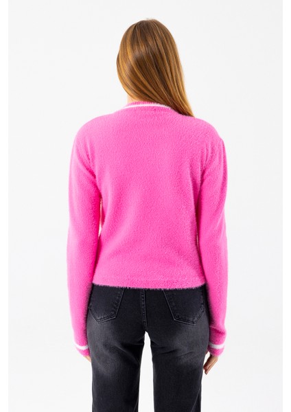 Kadın Bisiklet Yaka Kalp Detaylı Triko Kazak Pembe - 2358