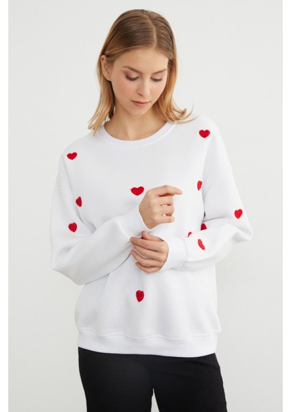 3 Iplik Kalp Nakışlı Oversize Sweatshirt fırsatları
