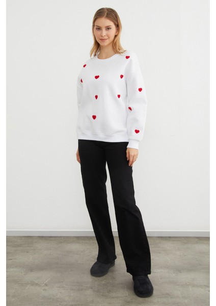 3 Iplik Kalp Nakışlı Oversize Sweatshirt indirimleri