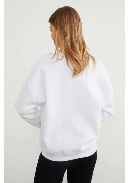 3 Iplik Kalp Nakışlı Oversize Sweatshirt