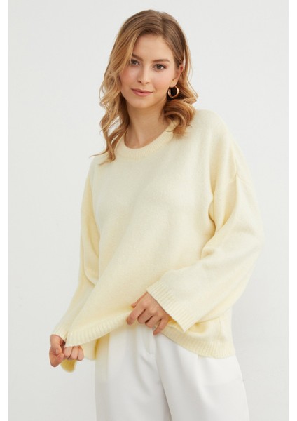 Basic Bisiklet Yaka Salaş Triko Kazak