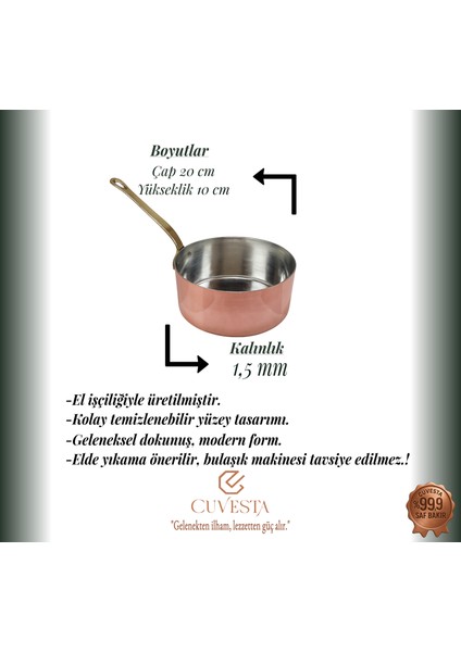 Şef Tipi Bakır Sütlük ve Sosluk Tava El Yapımı 20×10CM indirimleri