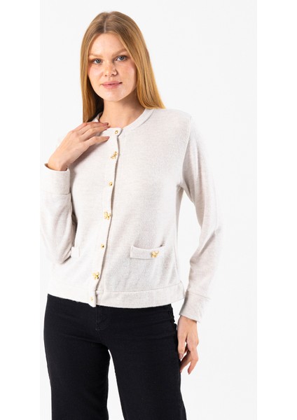 Kadın Bisiklet Yaka Düğmeli Yumuşak Dokulu Hırka Bej - 2686 fiyatları