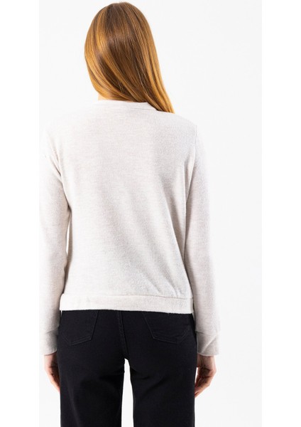 Kadın Bisiklet Yaka Düğmeli Yumuşak Dokulu Hırka Bej - 2686