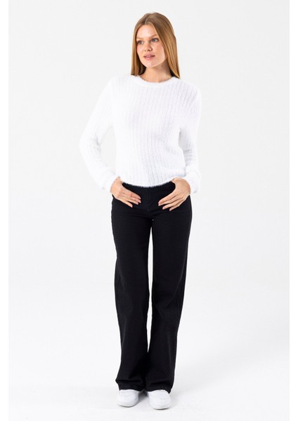 Kadın Bisiklet Yaka Fitilli Detaylı Triko Kazak Beyaz - 25-567 modelleri