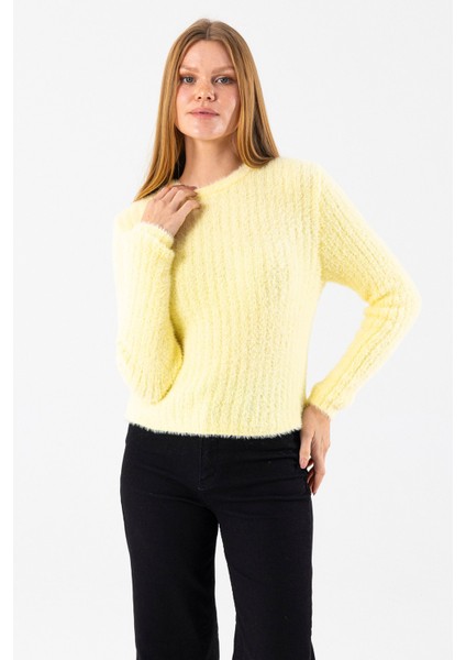 Kadın Bisiklet Yaka Fitilli Detaylı Triko Kazak Sarı - 25-567