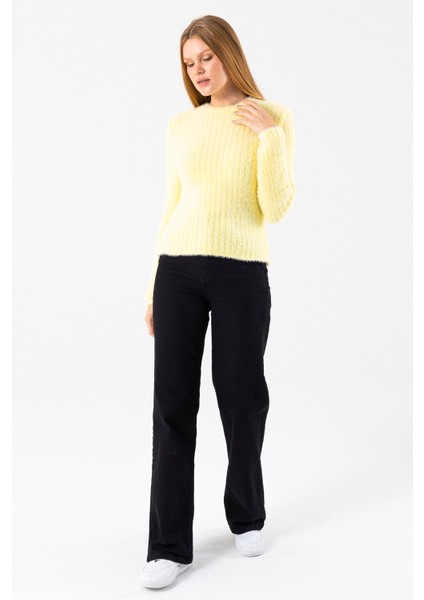 Kadın Bisiklet Yaka Fitilli Detaylı Triko Kazak Sarı - 25-567 fiyatları