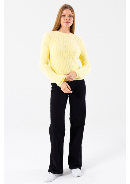 Kadın Bisiklet Yaka Fitilli Detaylı Triko Kazak Sarı - 25-567 modelleri
