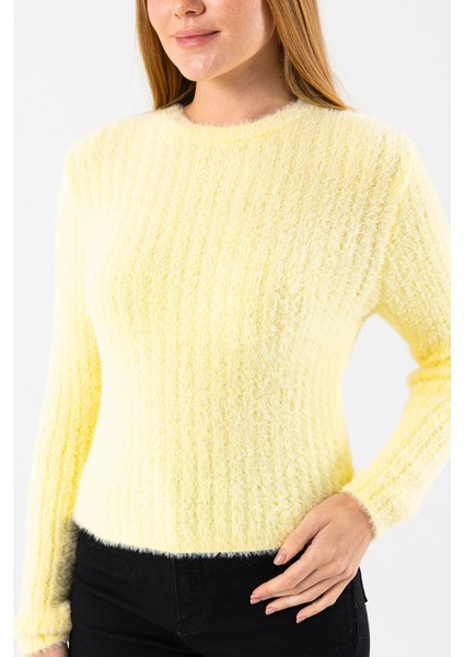 Kadın Bisiklet Yaka Fitilli Detaylı Triko Kazak Sarı - 25-567