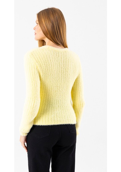 Kadın Bisiklet Yaka Fitilli Detaylı Triko Kazak Sarı - 25-567