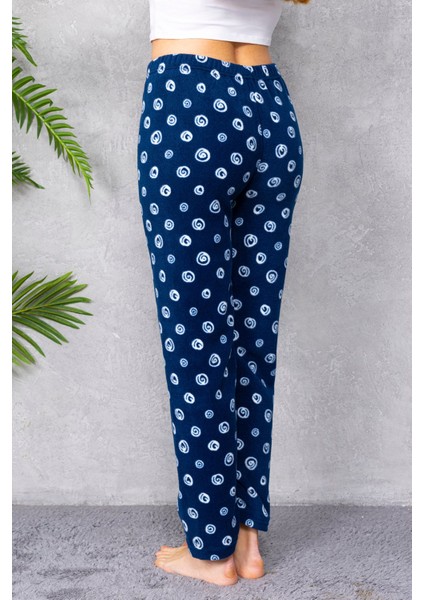 Kadın Beli Lastikli Desenli Polar Pijama Altı Lacivert - 2068