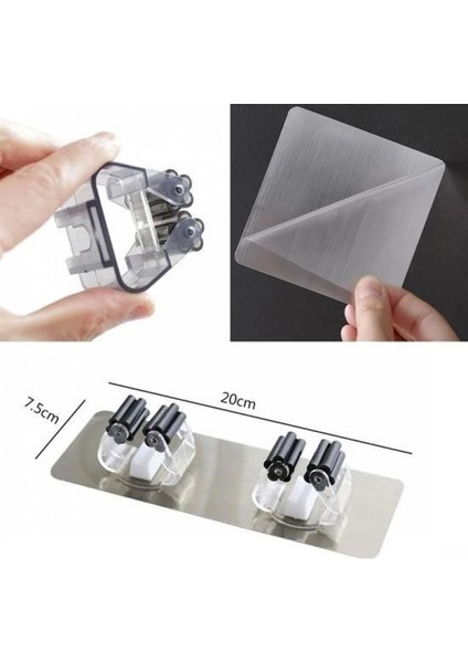 Pratik Organizer 4lü Yapışkanlı Fırça Paspas Mop Fırça Sabitleyici Ergonomik Alet Aparatı indirimleri