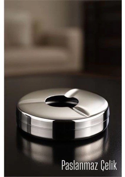 Kapaklı Paslanmaz Küllük - Kapaklı Metal Kül Tablası - Masaüstü Küllük