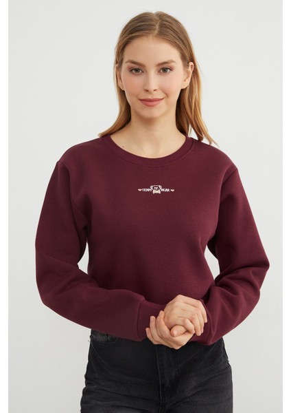3 Iplik Ayıcık Nakışlı Crop Sweatshirt fiyatları