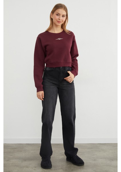 3 Iplik Ayıcık Nakışlı Crop Sweatshirt indirimleri