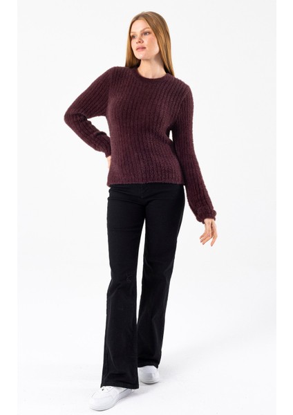 Kadın Bisiklet Yaka Fitilli Detaylı Triko Kazak Kahverengi - 25-567 fiyatları