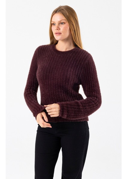 Kadın Bisiklet Yaka Fitilli Detaylı Triko Kazak Kahverengi - 25-567 indirimleri