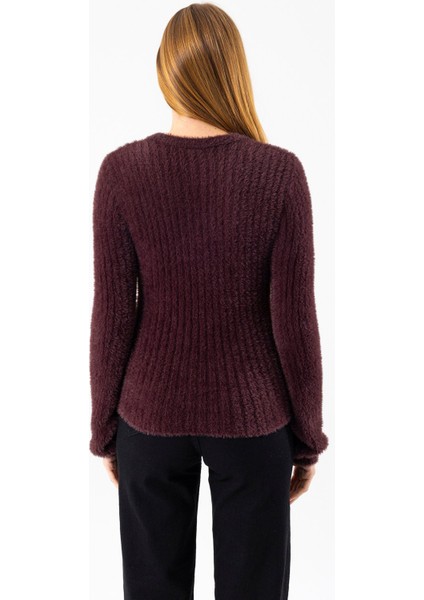 Kadın Bisiklet Yaka Fitilli Detaylı Triko Kazak Kahverengi - 25-567