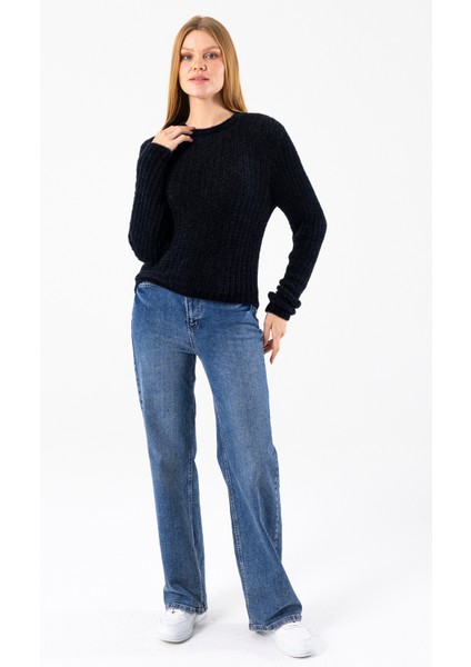 Kadın Bisiklet Yaka Fitilli Detaylı Triko Kazak Siyah - 25-567 fiyatları