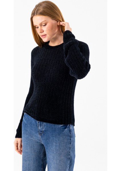 Kadın Bisiklet Yaka Fitilli Detaylı Triko Kazak Siyah - 25-567 modelleri