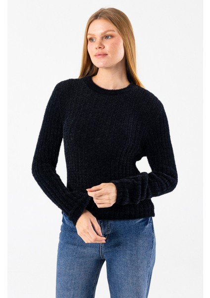 Kadın Bisiklet Yaka Fitilli Detaylı Triko Kazak Siyah - 25-567 fırsatları