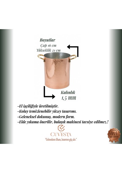 El Yapımı Modern Bakır Buz Kovası 16×21CM indirimleri