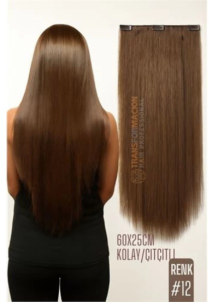 Doğal Görünümlü Düz Siyah Sentetik Kaynak Saç – RENK KOD:#12 Kolay Tak Çıkar, Işıltılı Etki!