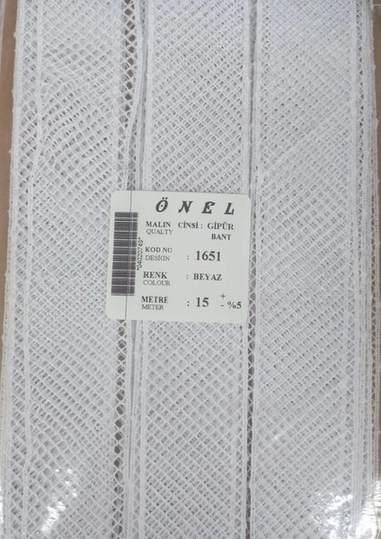 Dantel Polyester Güpür Bant Beyaz 15 Metre En 3 cm ON-1651-B