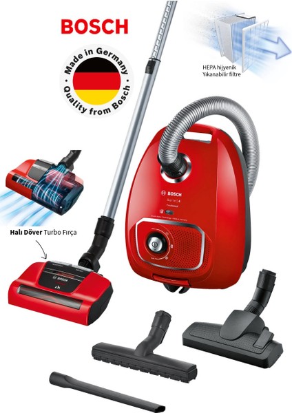 Serie 4 Toz Torbalı Süpürge Proanimal Turbo Halı Döver ve Evcil Hayvan Başlıklı Toz Torbalı Süpürge 10 Yıl Motor Garantili