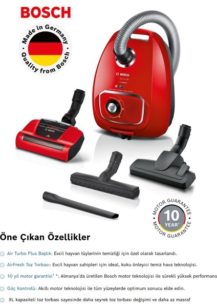 Serie 4 Toz Torbalı Süpürge Proanimal Turbo Halı Döver ve Evcil Hayvan Başlıklı Toz Torbalı Süpürge 10 Yıl Motor Garantili modelleri