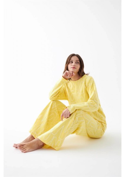 - Kadın Oversize Sarı Desenli Pamuklu Kalın Pijama Takımı fırsatları