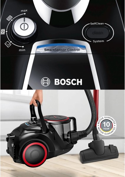 Turbo Halı Döver Serie 6 Toz Torbasız Süpürge Propower Akıllı Sensör ile Filitre Temizliği Bosch Motor Teknolojisi ile Yüksek Performans