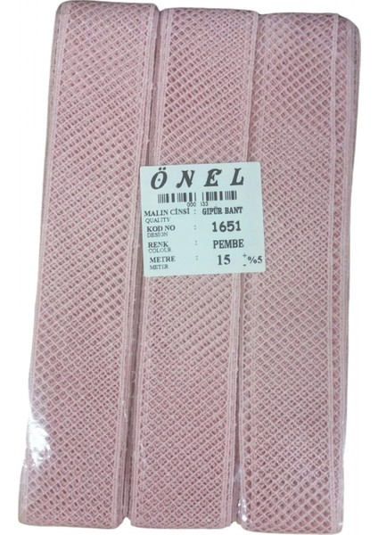 Dantel Polyester Güpür Bant Pembe 15 Metre En 3 cm ON-1651-P