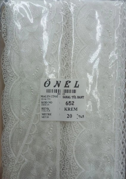 Dantel Polyester Sanal Tül Bant Krem 20 Metre En 6 cm ON-652-KR