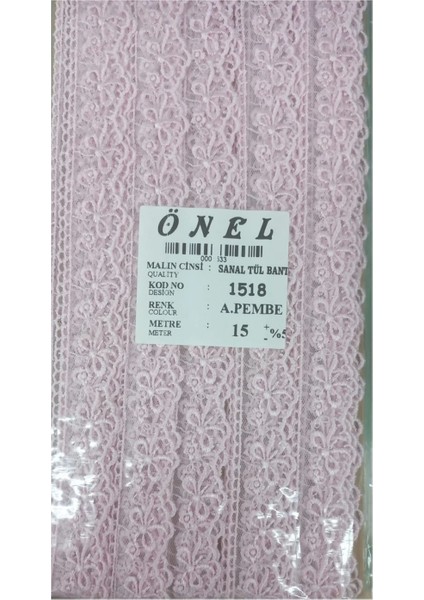 Dantel Polyester Sanal Tül Bant Açık Pembe 15 Metre En 3 cm ON-1518-AP